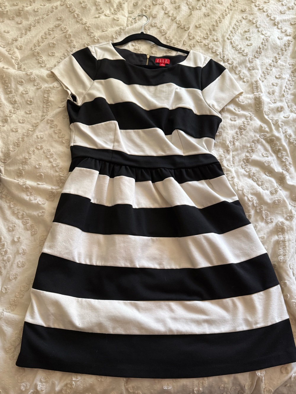 Elle Black and White Colorblock Dress with Gold Accent